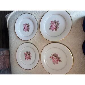 Noritake China Japan Pink Rose Gold Trim Plates Set 4 Vintage 5285